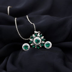 Lab Created Emerald and Moissanite Flower Jewelry Set