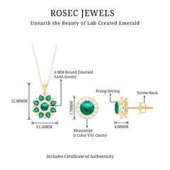 Lab Created Emerald and Moissanite Flower Jewelry Set