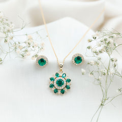 Lab Created Emerald and Moissanite Flower Jewelry Set