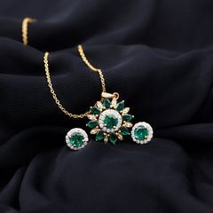 Lab Created Emerald and Moissanite Flower Jewelry Set
