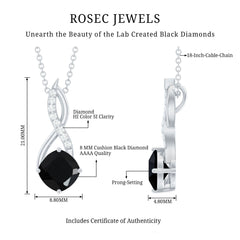 2.83 Carat Cushion Lab Grown Black Diamond Infinity Necklace