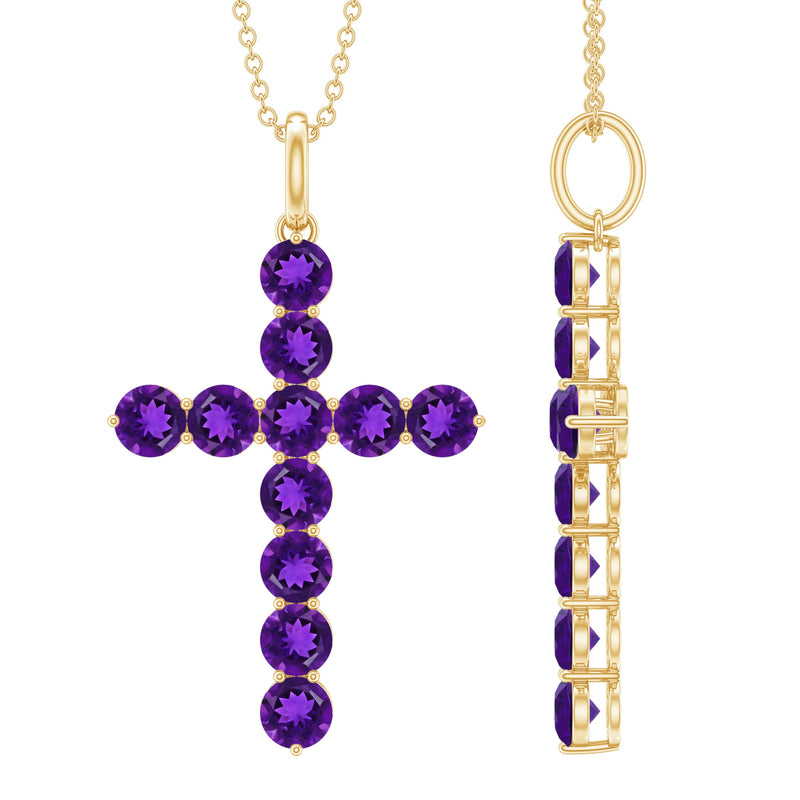 Natural Amethyst Cross Pendant Necklace with Chain