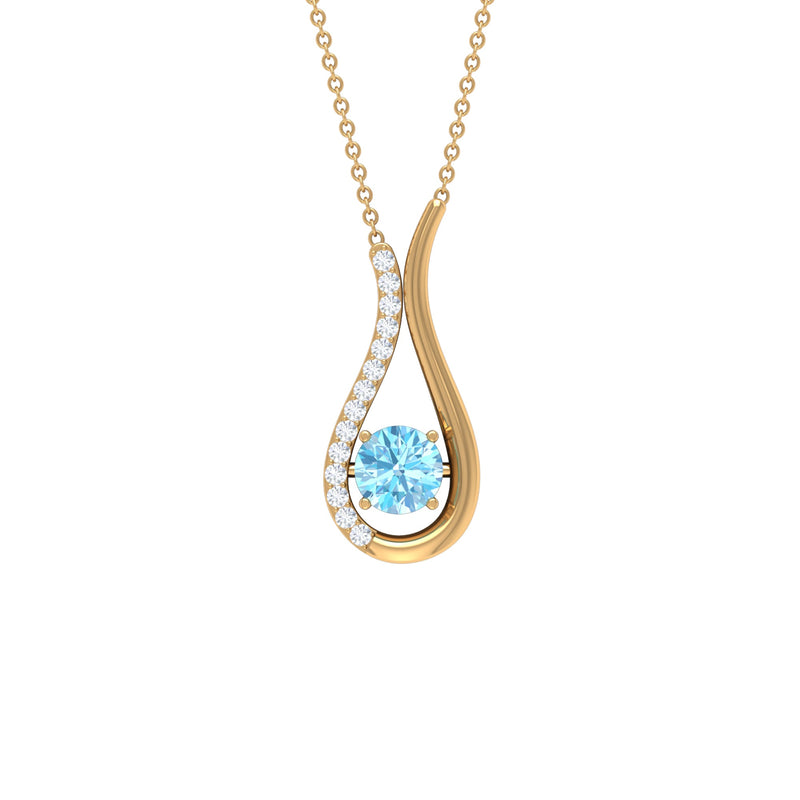 Real Aquamarine and Diamond Teardrop Necklace