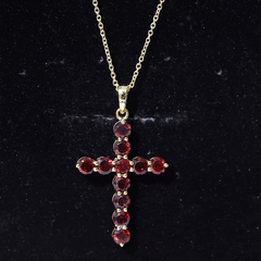 Genuine 3.7 Carat Garnet Cross Pendant Necklace