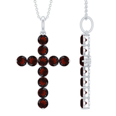 Genuine 3.7 Carat Garnet Cross Pendant Necklace