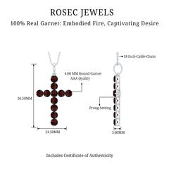 Genuine 3.7 Carat Garnet Cross Pendant Necklace