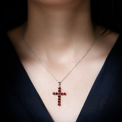 Genuine 3.7 Carat Garnet Cross Pendant Necklace
