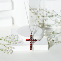 Genuine 3.7 Carat Garnet Cross Pendant Necklace