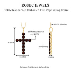 Genuine 3.7 Carat Garnet Cross Pendant Necklace