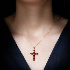 Genuine 3.7 Carat Garnet Cross Pendant Necklace