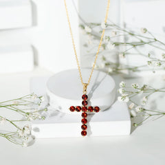 Genuine 3.7 Carat Garnet Cross Pendant Necklace