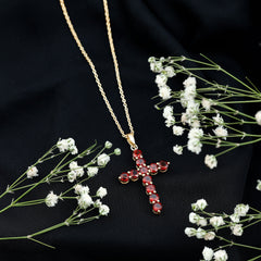 Genuine 3.7 Carat Garnet Cross Pendant Necklace