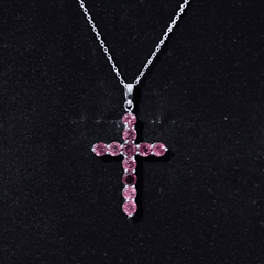 Natural Pink Tourmaline Cross Pendant Necklace for Women