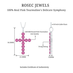 Natural Pink Tourmaline Cross Pendant Necklace for Women