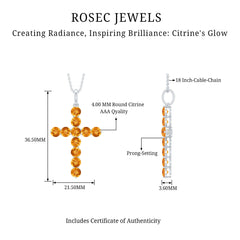 Natural Citrine Silver Cross Necklace with Chain