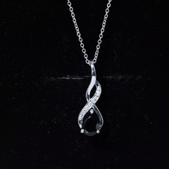 Pear Shape Black Onyx Infinity Pendant Necklace with Moissanite Accent