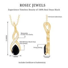 Pear Shape Black Onyx Infinity Pendant Necklace with Moissanite Accent