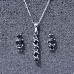 Lab Grown Black Diamond Bar Necklace and Earrings Set