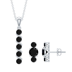Lab Grown Black Diamond Bar Necklace and Earrings Set