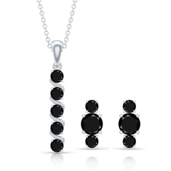 Lab Grown Black Diamond Bar Necklace and Earrings Set