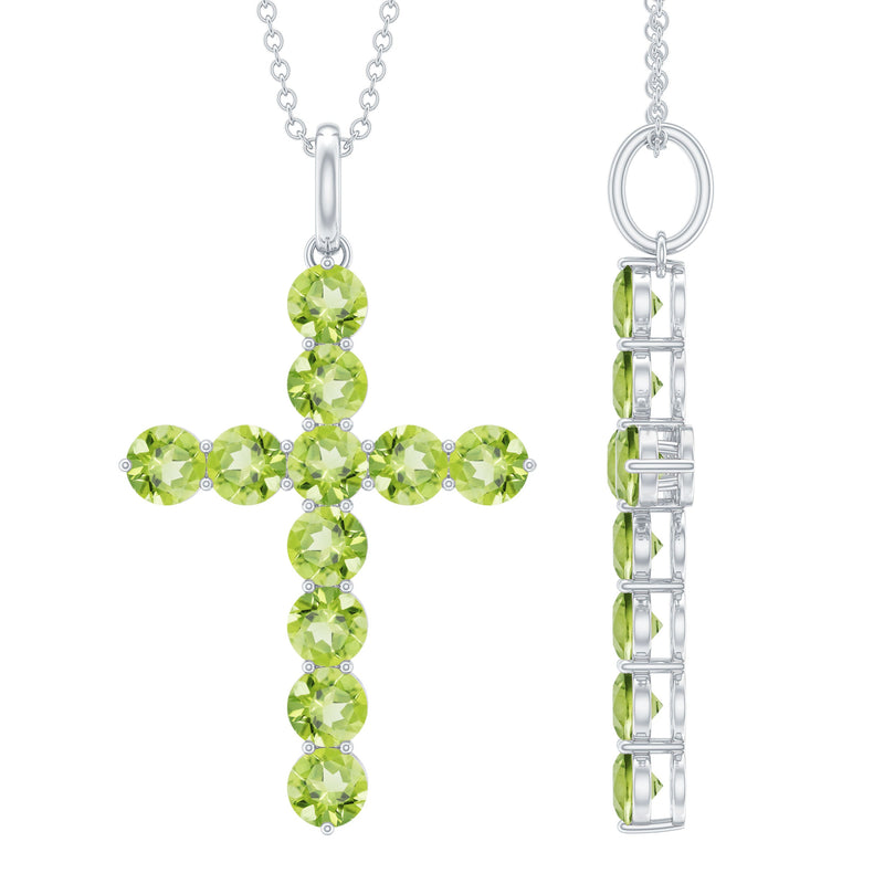 Natural 2.4 Carat Peridot Cross Pendant Necklace with Silver Chain