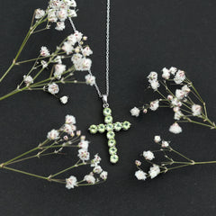 Natural 2.4 Carat Peridot Cross Pendant Necklace with Silver Chain