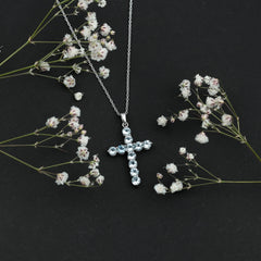 Womens Cross Necklace with Sky Blue Topaz