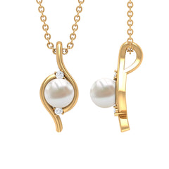 2 CT Freshwater Pearl and Diamond Bypass Pendant Necklace