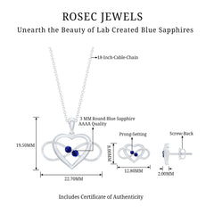 Lab Grown Blue Sapphire Infinity Heart Jewelry Set