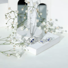 Lab Grown Blue Sapphire Infinity Heart Jewelry Set