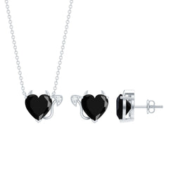 Heart Shape Lab Grown Black Diamond Devil Jewelry Set