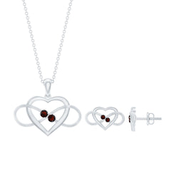 Natural Garnet Heart Infinity Necklace and Earrings Set