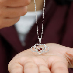 Natural Garnet Heart Infinity Necklace and Earrings Set