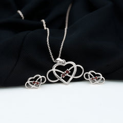Natural Garnet Heart Infinity Necklace and Earrings Set