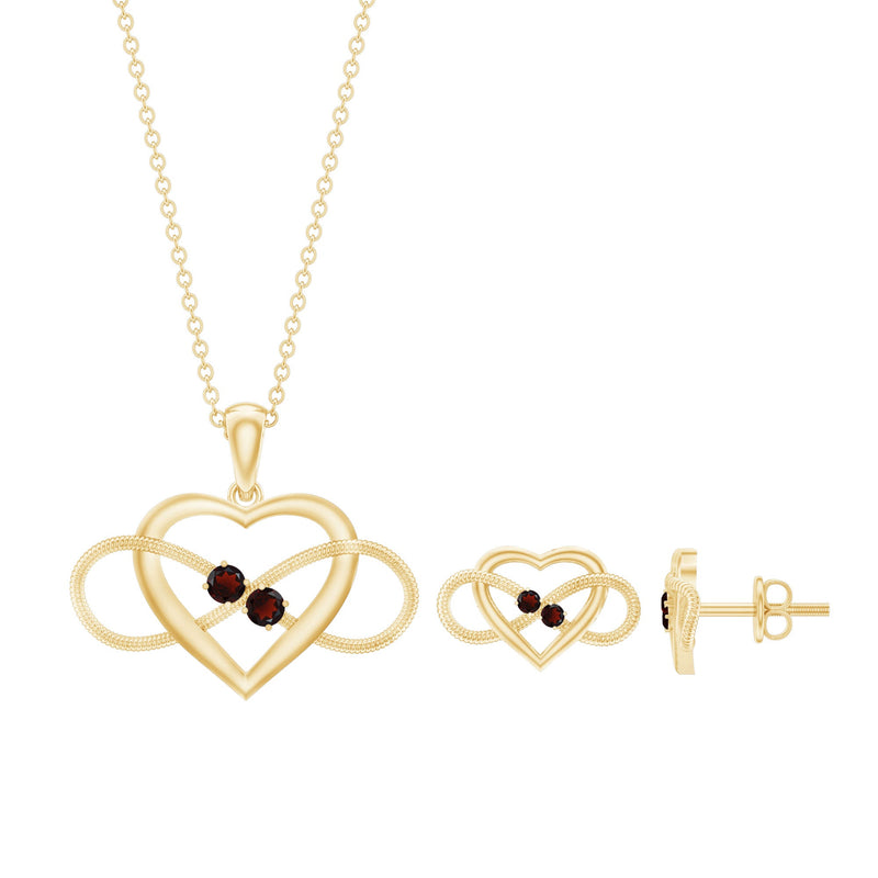 Natural Garnet Heart Infinity Necklace and Earrings Set