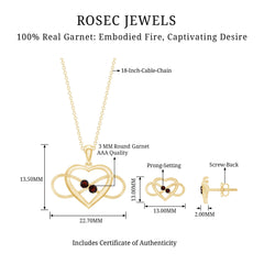 Natural Garnet Heart Infinity Necklace and Earrings Set