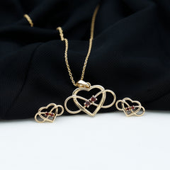 Natural Garnet Heart Infinity Necklace and Earrings Set