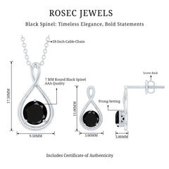 Natural Black Spinel Infinity Pendant and Earrings Set