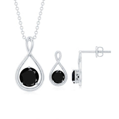 Natural Black Spinel Infinity Pendant and Earrings Set