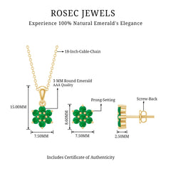 Genuine Round Cut Emerald Flower Necklace and Earrings Set