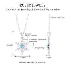 Aquamarine and Diamond Designer Snowflake Necklace With Chain