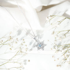 Aquamarine and Diamond Designer Snowflake Necklace With Chain