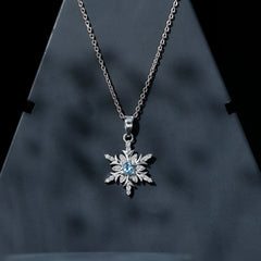 Aquamarine and Diamond Designer Snowflake Necklace With Chain