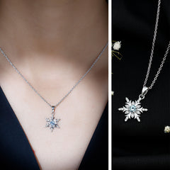 Aquamarine and Diamond Designer Snowflake Necklace With Chain