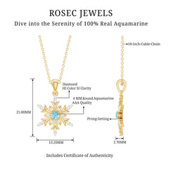 Aquamarine and Diamond Designer Snowflake Necklace With Chain