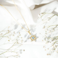 Aquamarine and Diamond Designer Snowflake Necklace With Chain
