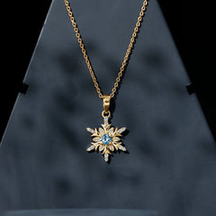 Aquamarine and Diamond Designer Snowflake Necklace With Chain