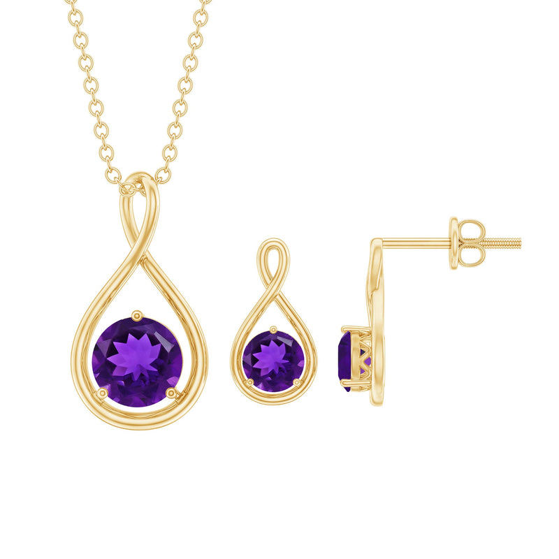 Real 3 Carat Amethyst Infinity Necklace and Earrings Set for Women