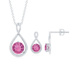 Genuine 2 Carat Pink Tourmaline Infinity Necklace and Earrings Set