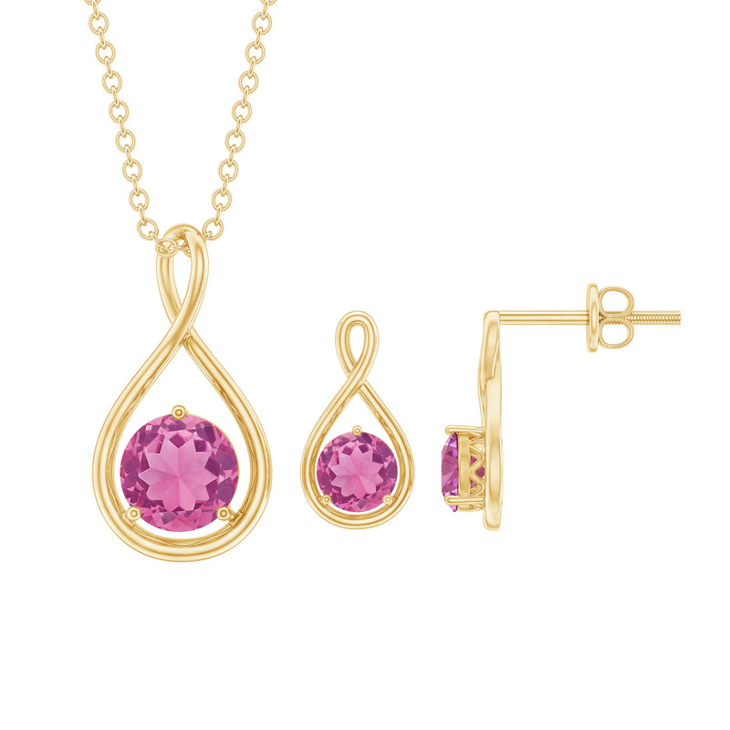 Genuine 2 Carat Pink Tourmaline Infinity Necklace and Earrings Set